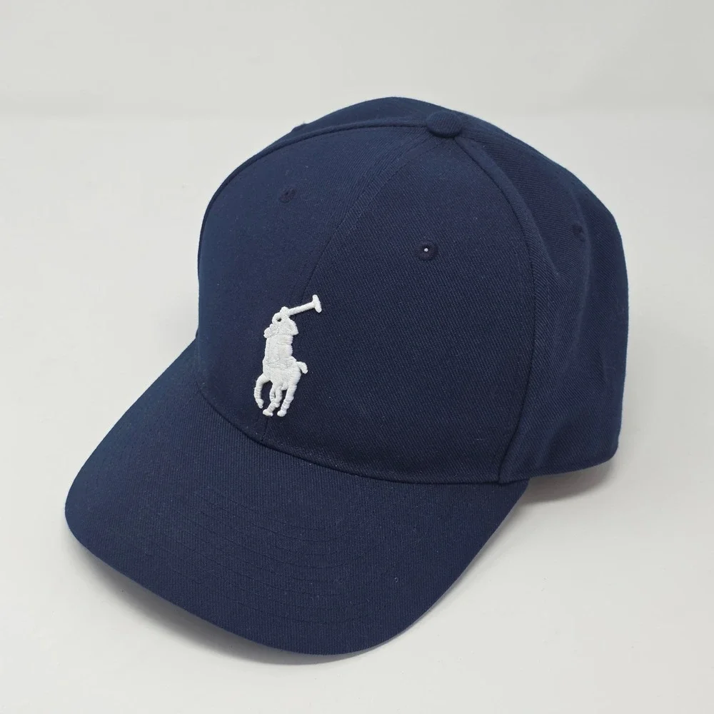 Polo Ralph Lauren Navy Blue Baseball Cap White Embroidered Pony Snapback Hat
